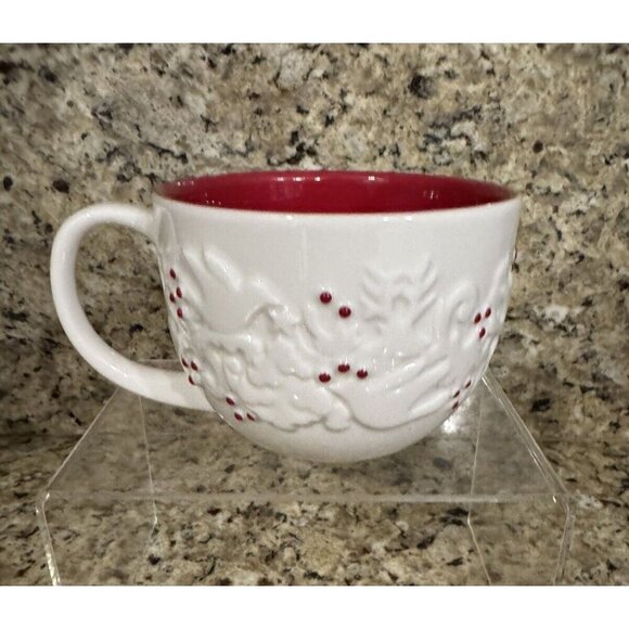 2008 Starbucks White & Berries/Doves/Trees/Reindeer Christmas Mug 12oz - Picture 1 of 3